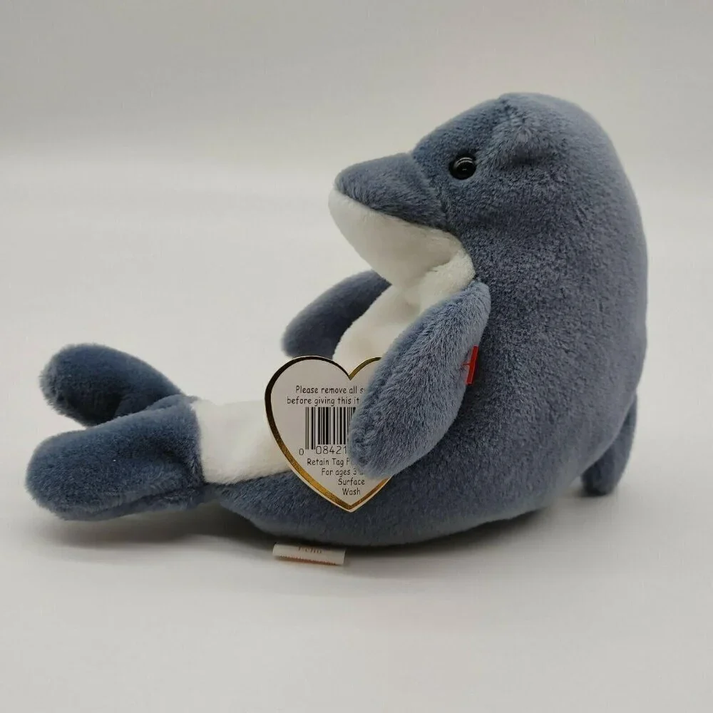 Ty Beanie Babies 1996 Echo Dolphin Plush Toy with Tag Gray White Vintage